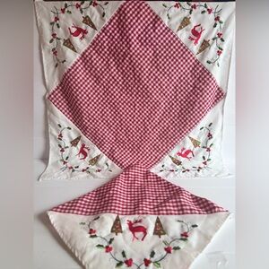 Handmade Christmas Embroidered Table Toppers 32x32 Set of 2
